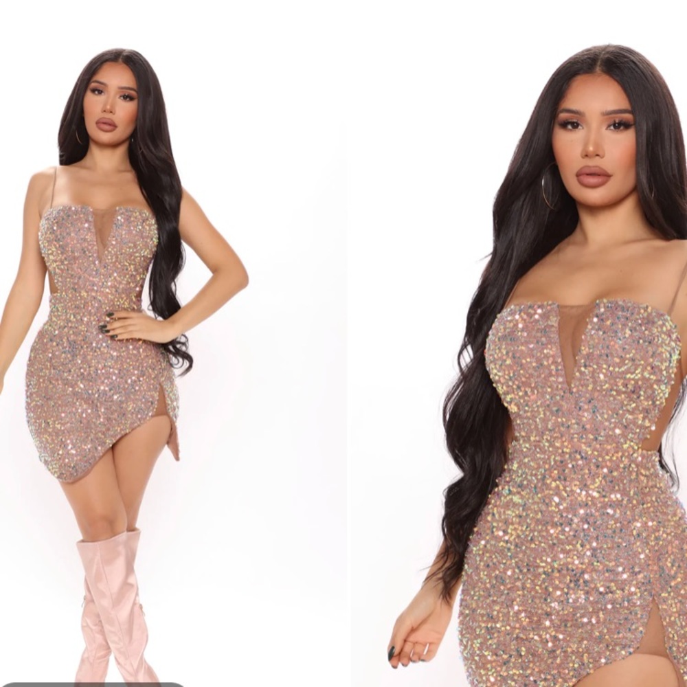 Fashionova dazzling sequin mini dress- Mocha
